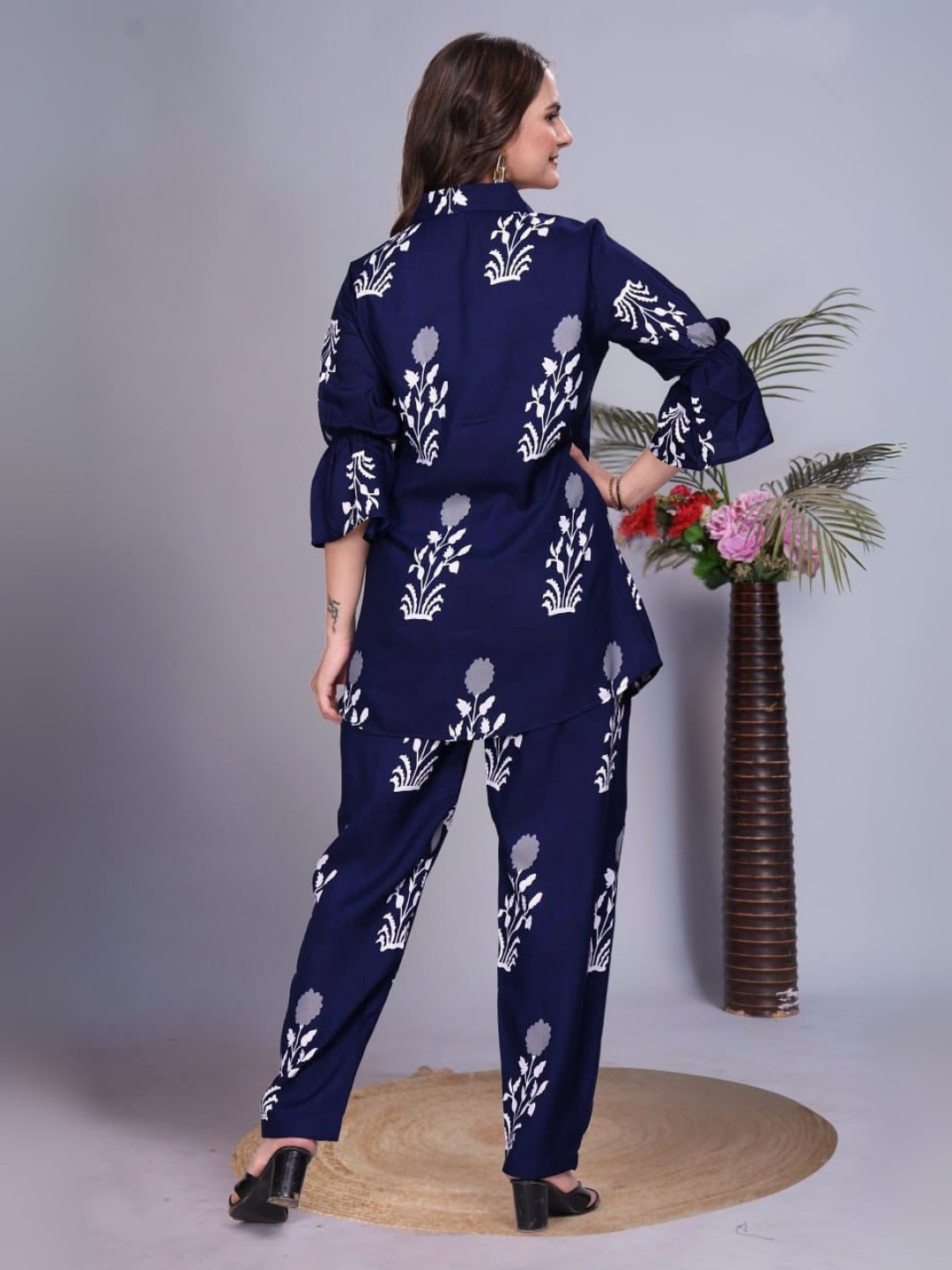 Chic Navy Blue Cotton Printed Co-Ord Set