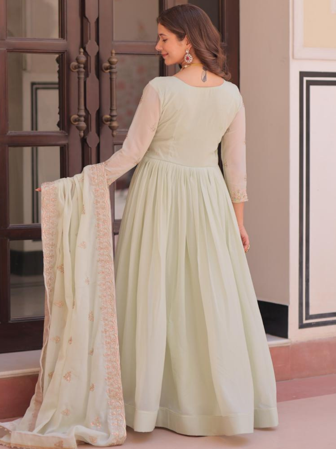 Pastel Luxe Embroidered Gown Set