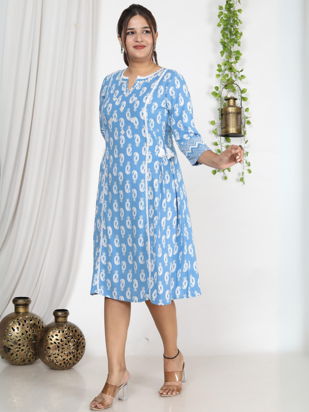 Light Blue Paisley Print Dress