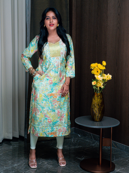 Feather Print Multi Coloured Kurti