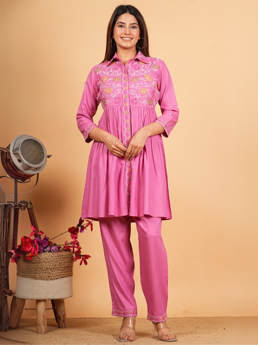 Blush Pink Embroidered Co-ord Set