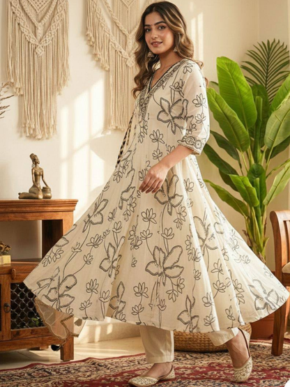 Ivory French Crepe Digital Print Suit Set