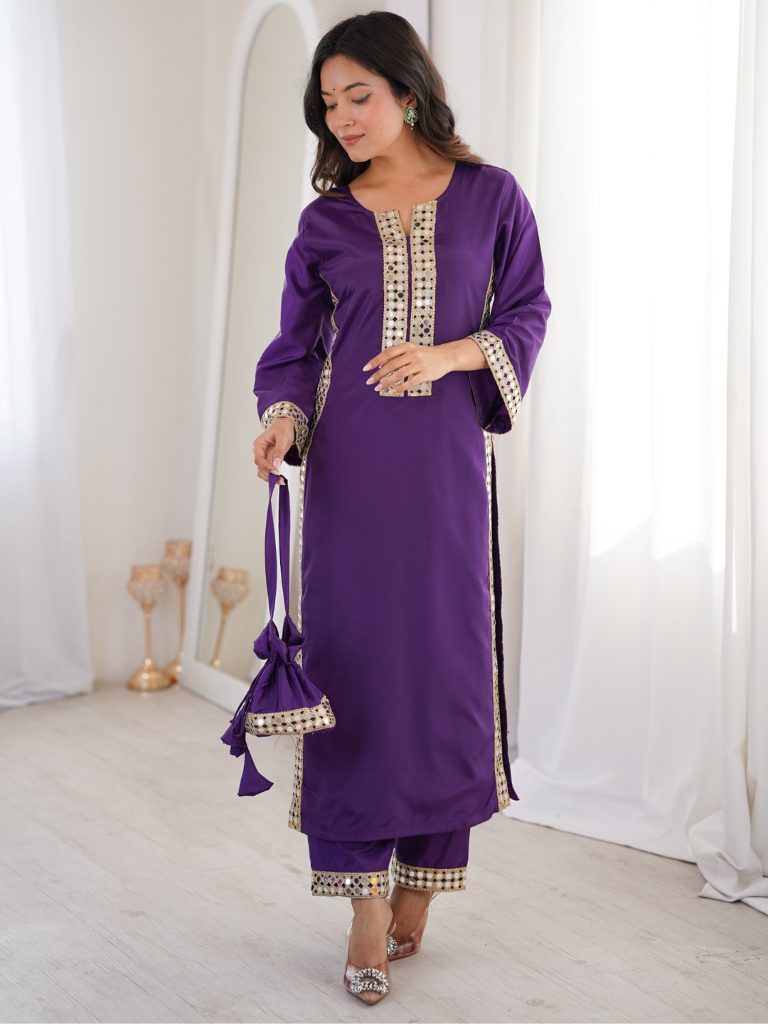 Radiant Mirror Work Crepe Co-ord