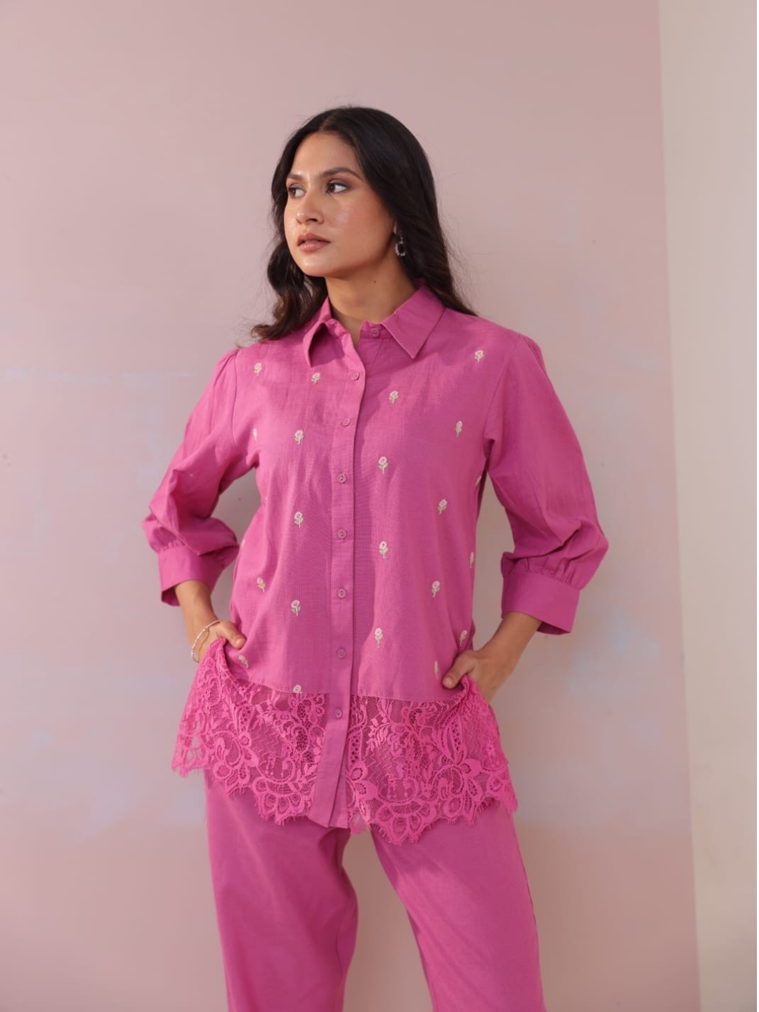 Bold And Elegant Pink Cotton Co-Ord Set