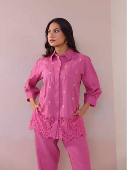 Bold And Elegant Pink Cotton Co-Ord Set
