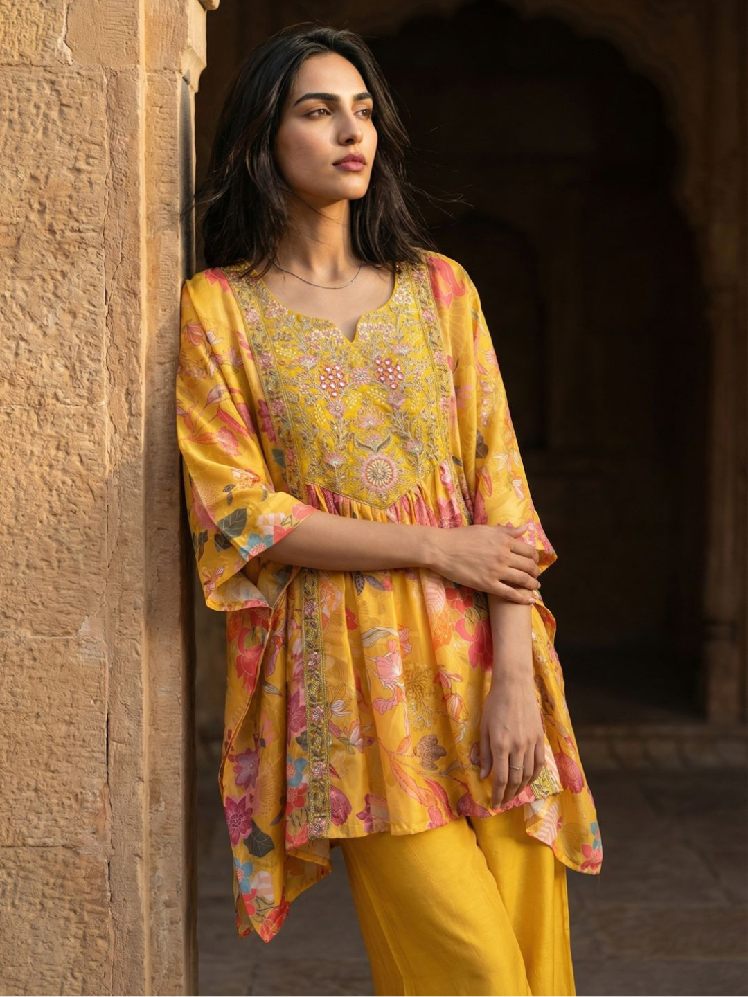 Sunlit Kaftan Co-ord in Blooming Hues