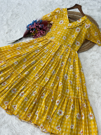 Breezy Gingham Muslin Silk Dress