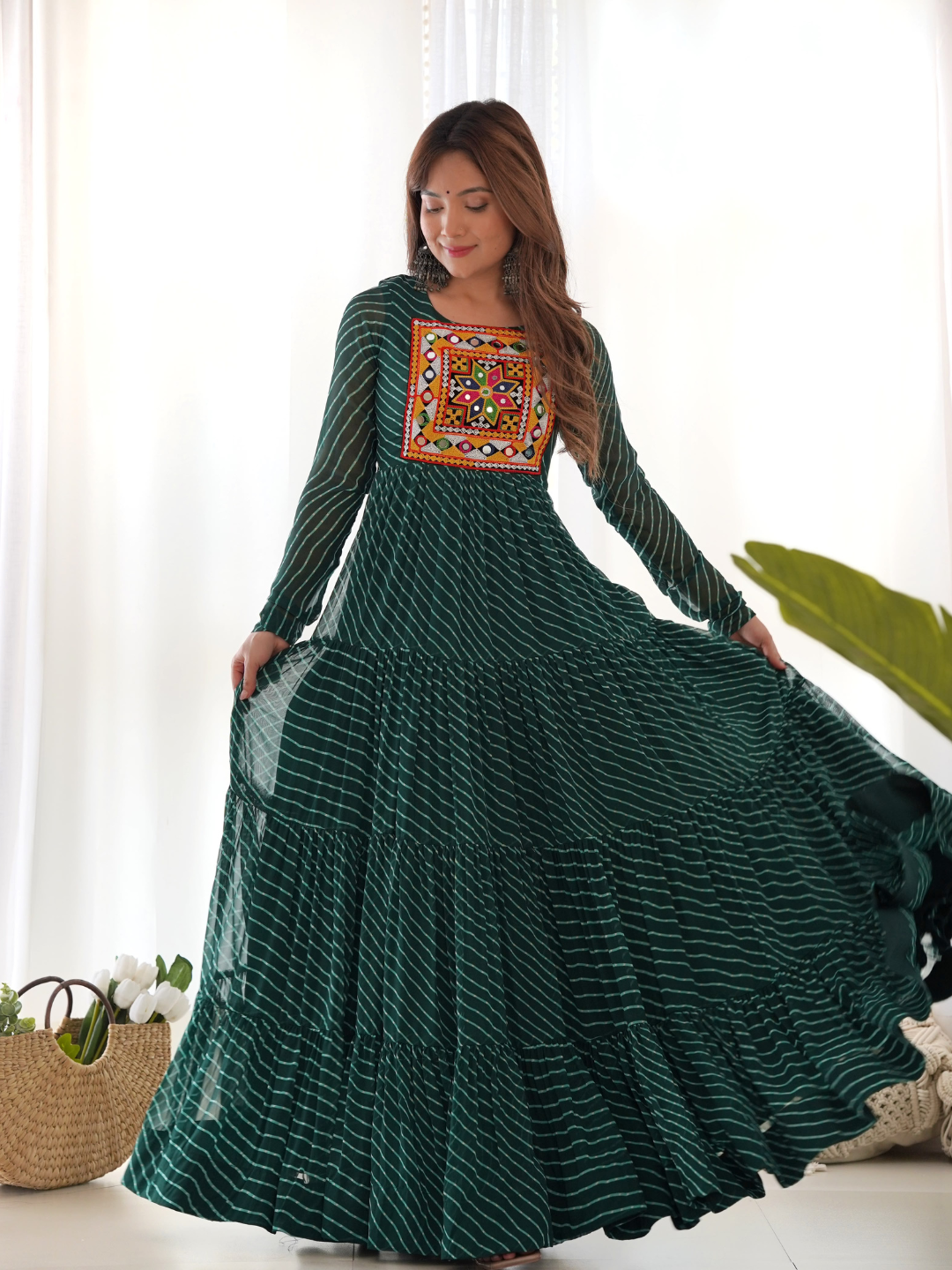 Leheriya Gown with Gamthi Patchwork