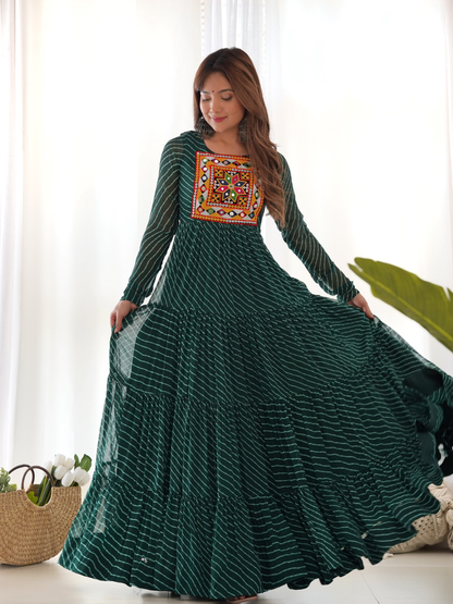 Leheriya Gown with Gamthi Patchwork