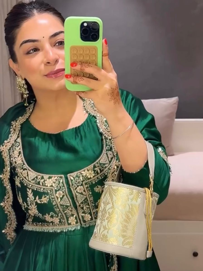 Regal Chinon Silk Gown Set with Embroidered Koti