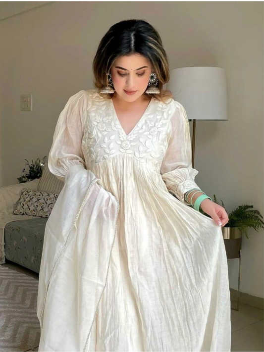 Ethereal Off-White Chanderi Silk Dupatta Set