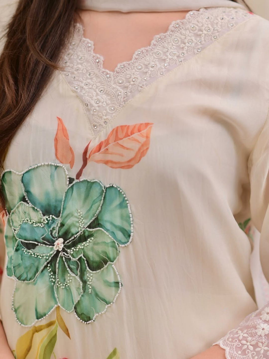 Bloom in Elegance: Off-White Organza Dupatta Set