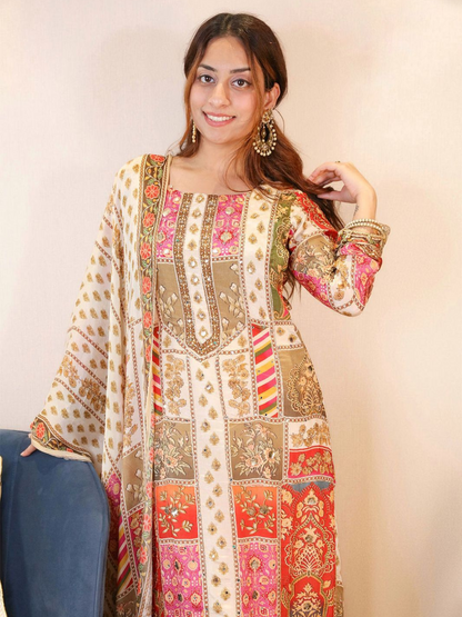 Chinon Silk Digital Print Dupatta Set