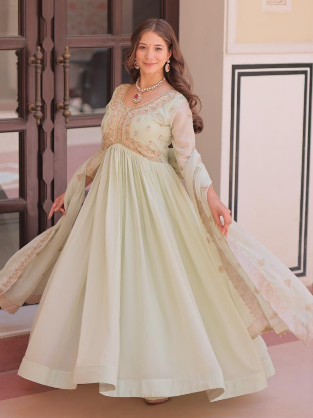 Pastel Luxe Embroidered Gown Set