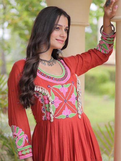 Festive Kora Cotton Layered Navratri Gown