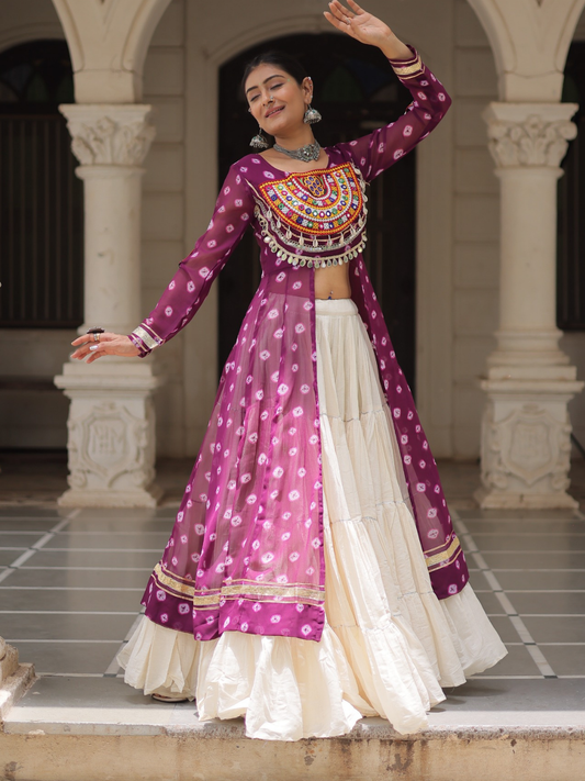 Kora Cotton Lehenga with Bandhani Top