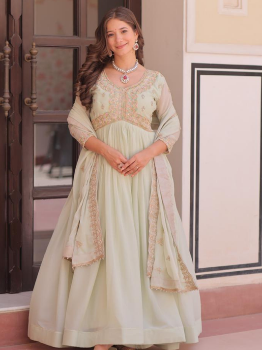 Pastel Luxe Embroidered Gown Set