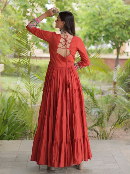 Festive Kora Cotton Layered Navratri Gown