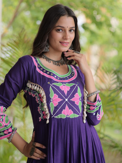 Festive Kora Cotton Layered Navratri Gown