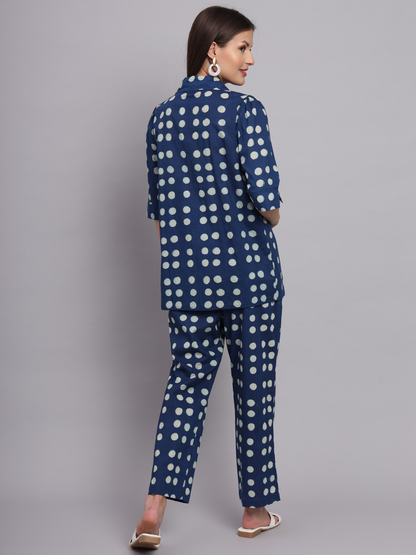 Navy Blue Polka Dot Cotton Co-ord Set