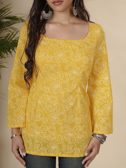 Yellow Sunshine Pure Cotton Short Kurti
