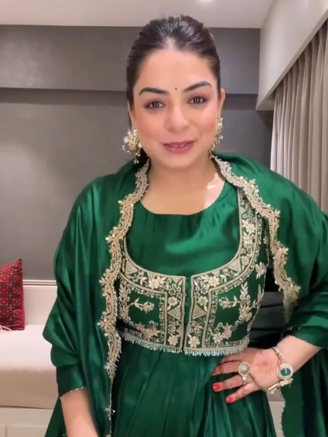 Regal Chinon Silk Gown Set with Embroidered Koti