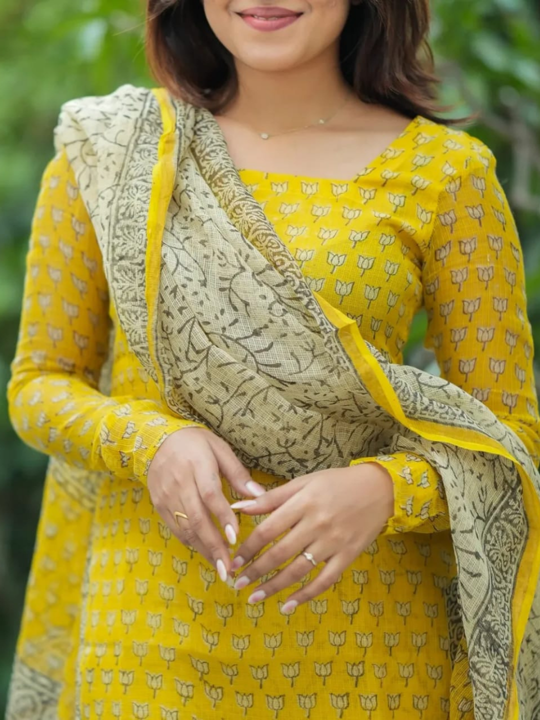 Premium Yellow Kota Doriya Dupatta Set