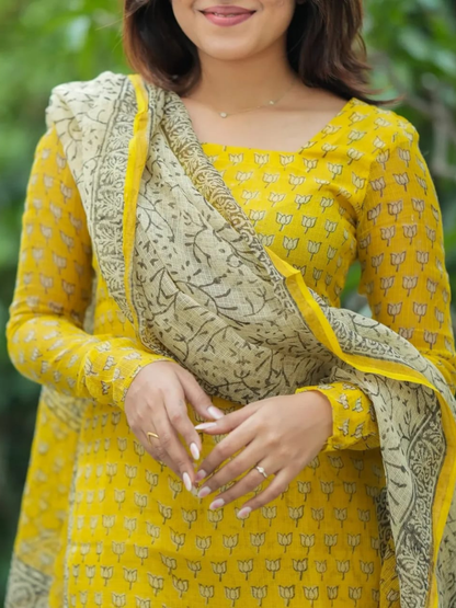 Premium Yellow Kota Doriya Dupatta Set