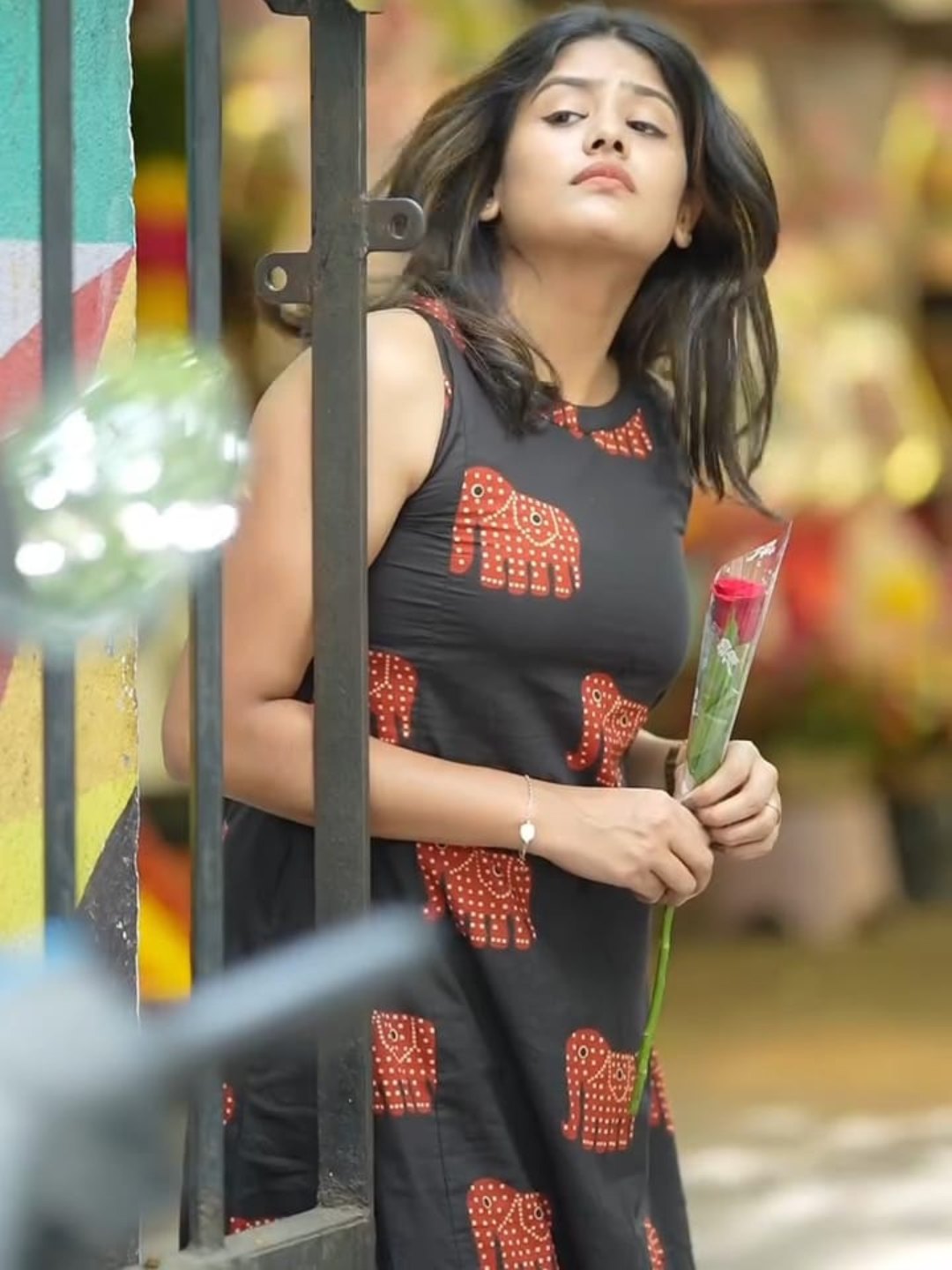 Black A-Line Co-Ord Set with Elephant Print