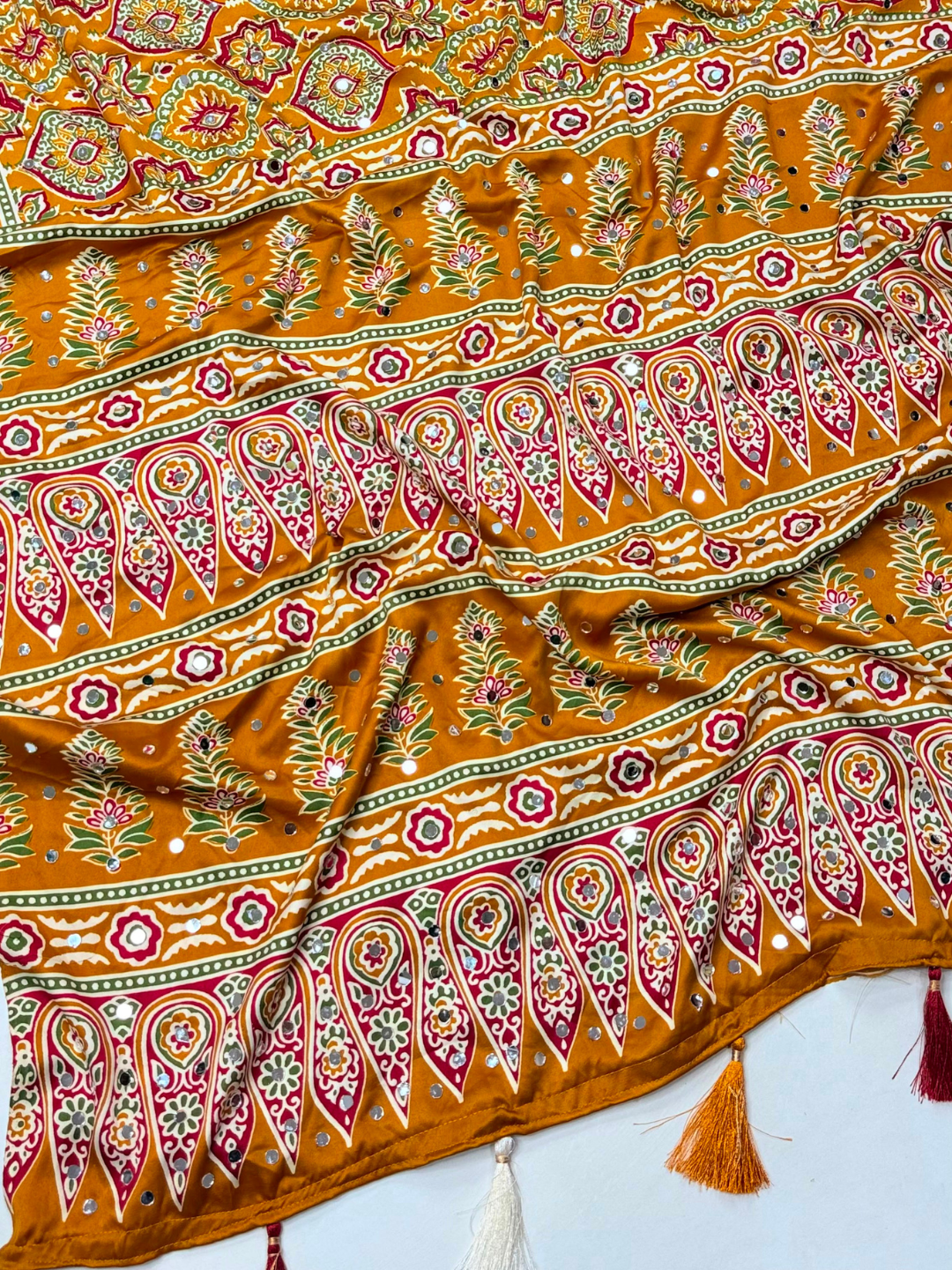 Mirror Glow Gajji Satin Ajrakh Saree