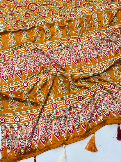 Mirror Glow Gajji Satin Ajrakh Saree