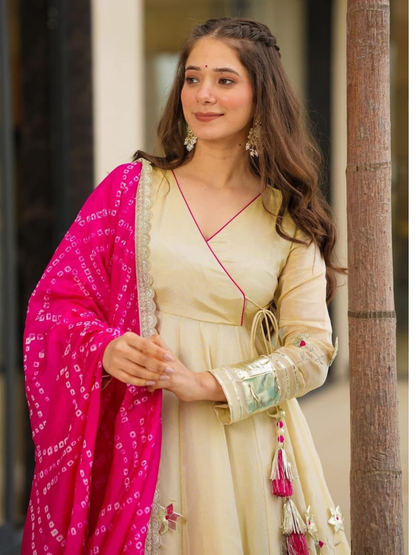 Bandhani Grace Chinon Anarkali Set