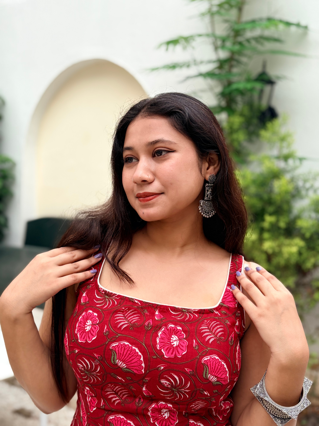 Classic Jaipuri Print Red Corset Kurti