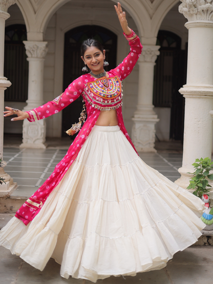 Kora Cotton Lehenga with Bandhani Top