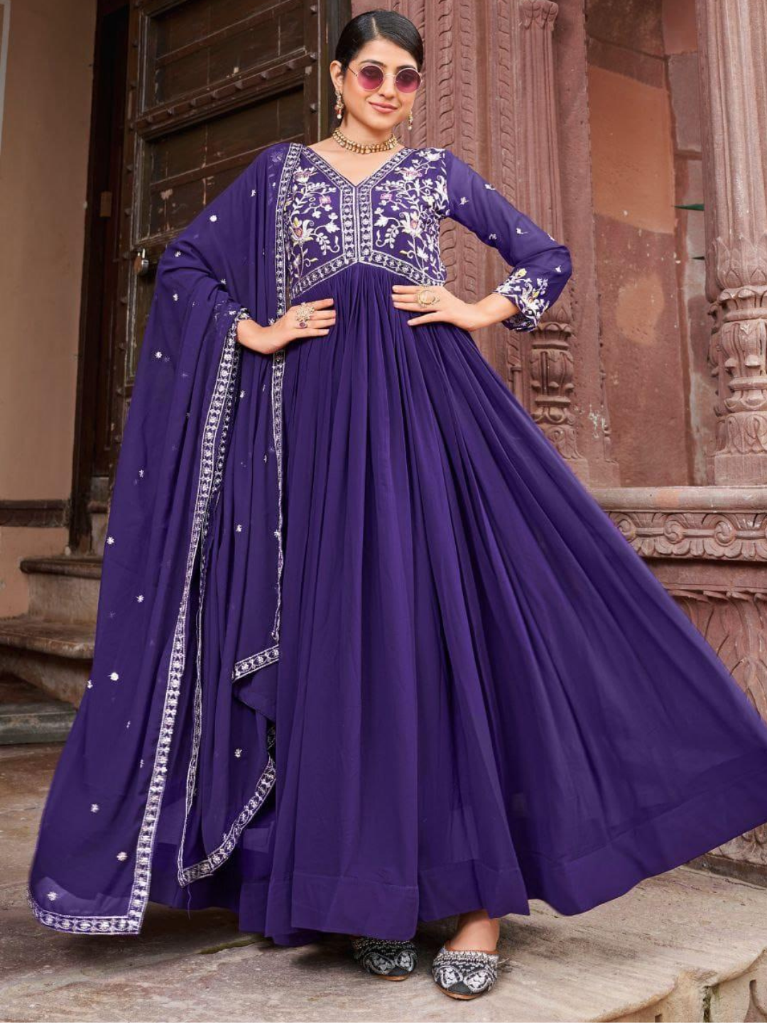 Timeless Ethnic Gown with Dupatta in Bold Hues