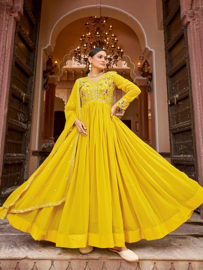 Timeless Ethnic Gown with Dupatta in Bold Hues