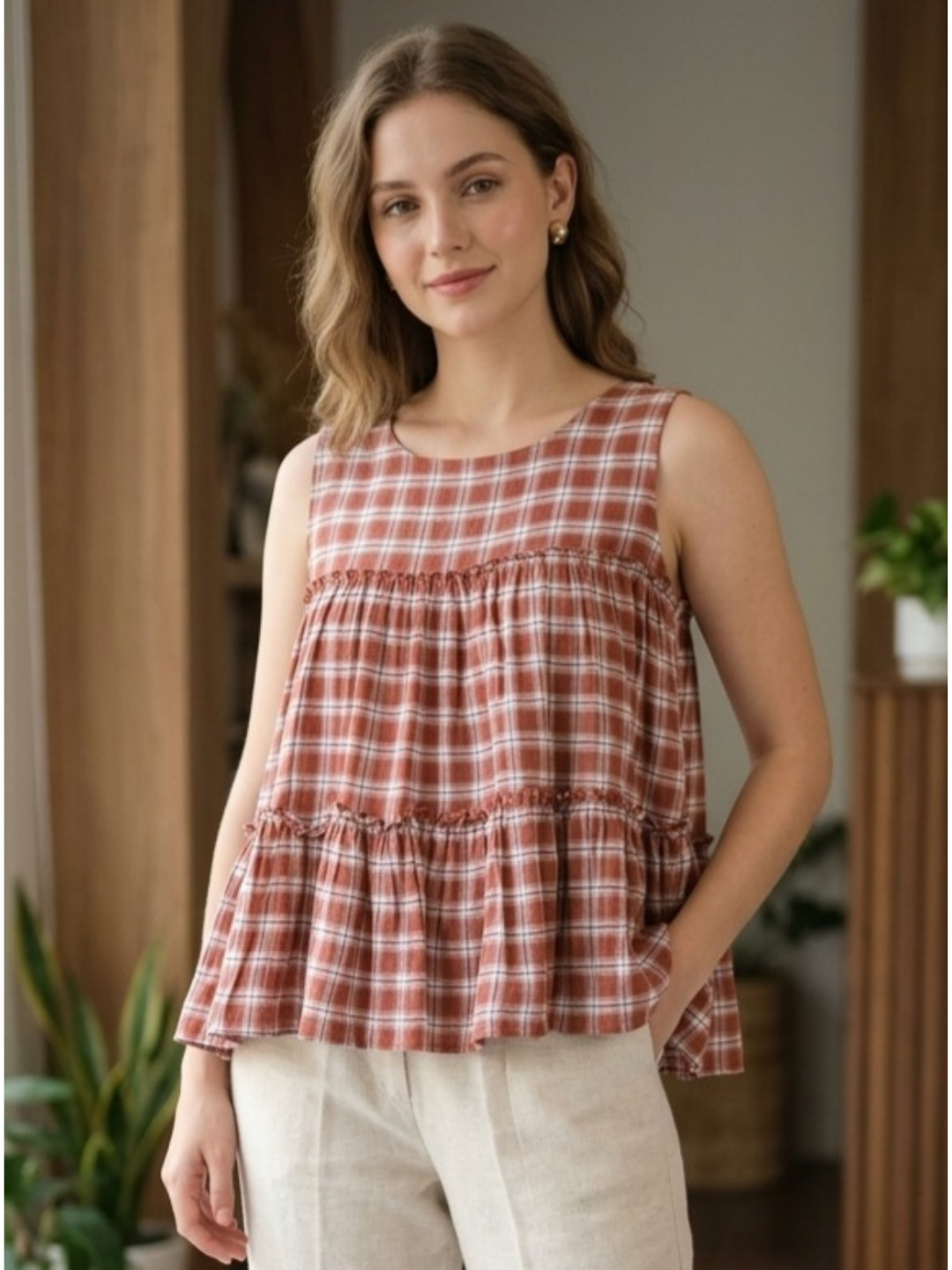 Linen Cotton Co-ord Set in Earthy Checks