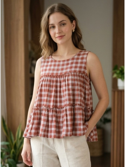 Linen Cotton Co-ord Set in Earthy Checks