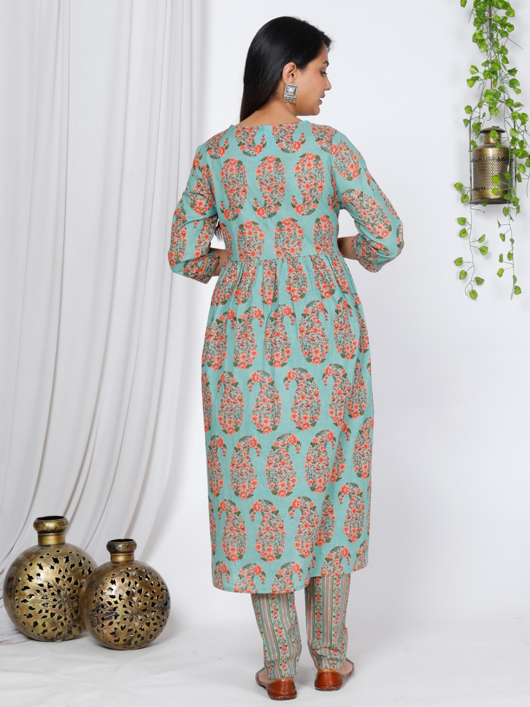 Light Blue Alia Cut Paisley Print Dupatta Set