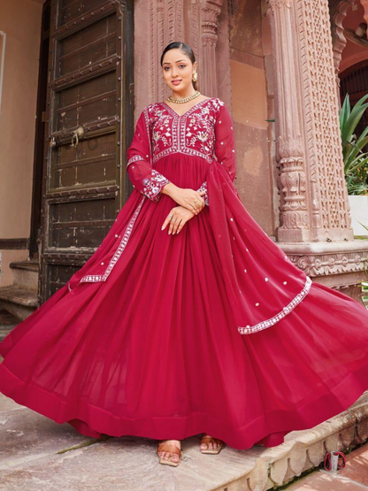 Timeless Ethnic Gown with Dupatta in Bold Hues