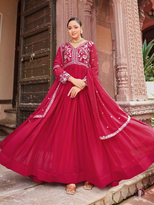 Timeless Ethnic Gown with Dupatta in Bold Hues