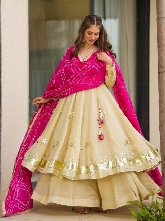 Bandhani Grace Chinon Anarkali Set