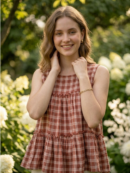 Linen Cotton Co-ord Set in Earthy Checks