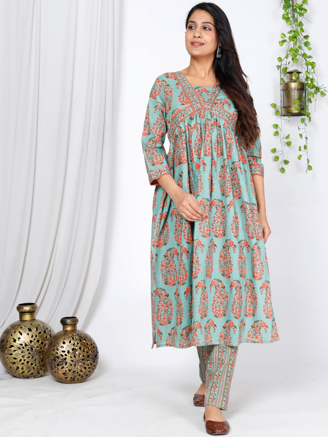 Light Blue Alia Cut Paisley Print Dupatta Set