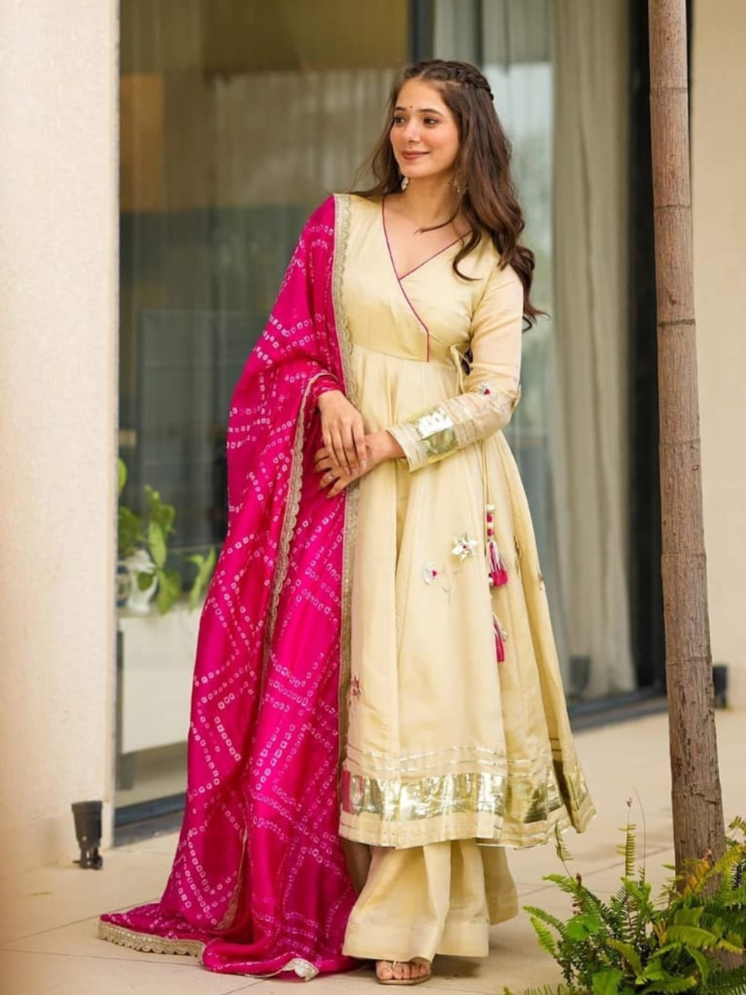 Bandhani Grace Chinon Anarkali Set