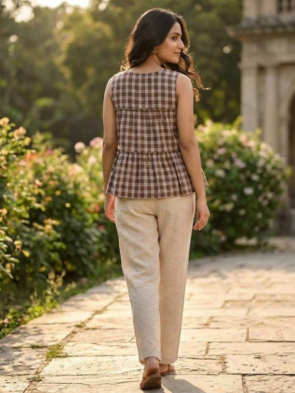 Linen Cotton Co-ord Set in Earthy Checks