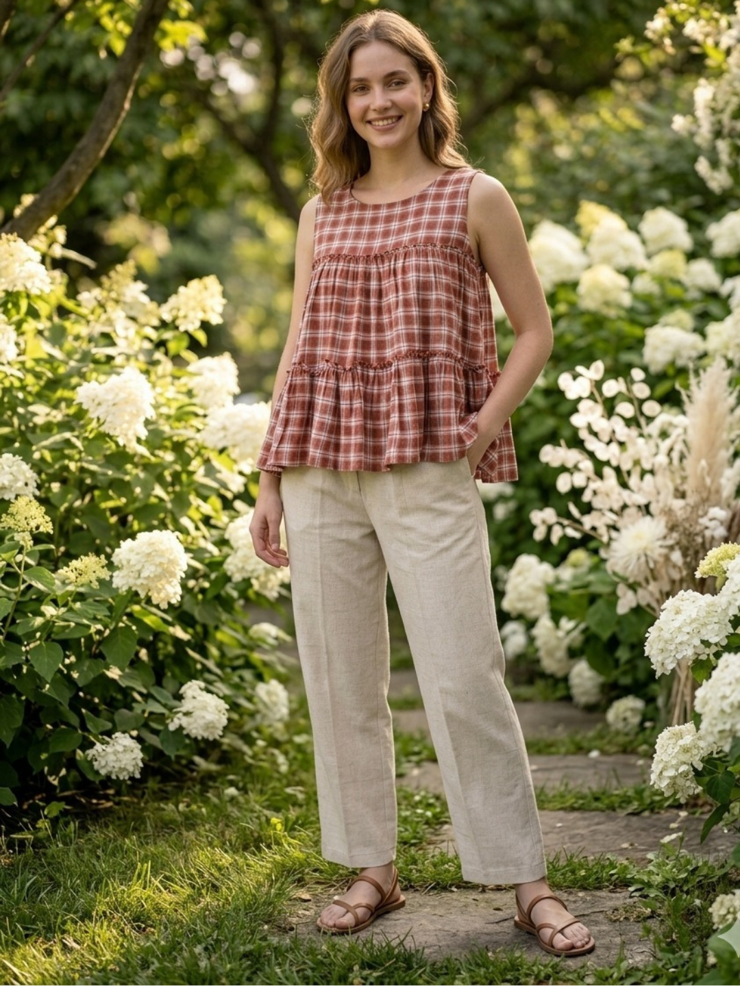 Linen Cotton Co-ord Set in Earthy Checks