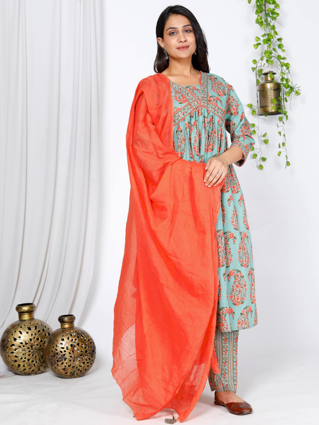 Light Blue Alia Cut Paisley Print Dupatta Set