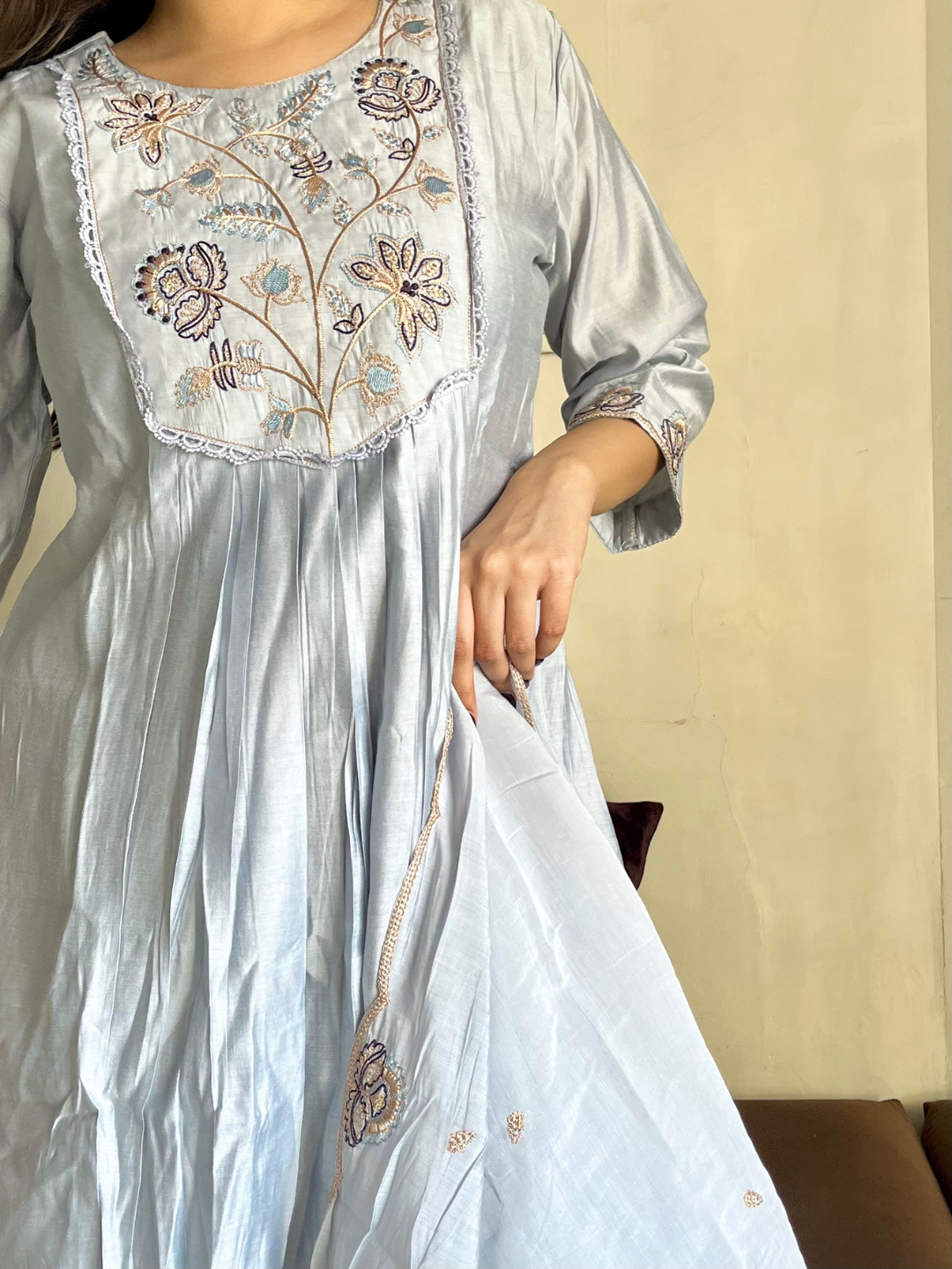 Powder Blue Mul Cotton Dupatta Set