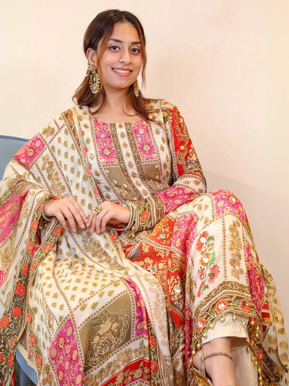 Chinon Silk Digital Print Dupatta Set